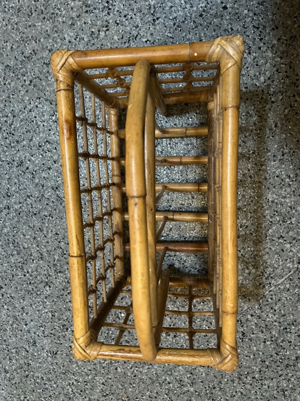 Vintage Mid Century Rattan Bamboo Magazine Rack MCM Boho Record Holder 60s 70s